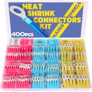400PCS Heat Shrink Wire Connectors, 26-10 AWG, 4Colors/31Sizes Marine Grade Ring, Fork, Spade, Bullet & Butt Terminals, Multiple Automotive & Boat Wiring Tasks, Electrical Connectors 400PCS Heat Shrink Wire Connectors, 26-10 AWG, 4Colors/31Sizes Marine Grade Ring, Fork, Spade, Bullet & Butt Terminals, Multiple Automotive & Boat Wiring Tasks, Electrical Connectors