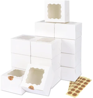 50pcs Small Cookie Boxes with Window, 4x4x2.5In White Bakery Boxes Food-grade Treat Boxes with 5pcs Stickers for Small Cookies, Treats, Desserts, Chocolate Covered Strawberries, Mini Cake 50pcs Small Cookie Boxes with Window, 4x4x2.5In White Bakery Boxes Food-grade Treat Boxes with 5pcs Stickers for Small Cookies, Treats, Desserts, Chocolate Covered Strawberries, Mini Cake