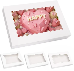 60pcs 16x11x2.5 Inches Bakery Boxes with 3 Style Window Large Cookie Boxes (Not Popup) with 3 Style Window for Bakery, Pastries, Donuts, Muffins, Chocolate Covered Strawberries 60pcs 16x11x2.5 Inches Bakery Boxes with 3 Style Window Large Cookie Boxes (Not Popup) with 3 Style Window for Bakery, Pastries, Donuts, Muffins, Chocolate Covered Strawberries