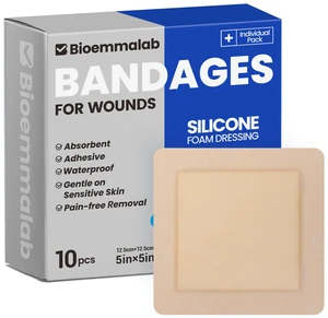 Large Waterproof Bandages 5x5 Silicone Foam Dressing Sensitive Skin, 10 PCS Wound Dressing, Adhesive Cohesive Pad with Border, First Aid, Post-Surgical, Burn & Pressure Care, Scar Care Large Waterproof Bandages 5x5 Silicone Foam Dressing Sensitive Skin, 10 PCS Wound Dressing, Adhesive Cohesive Pad with Border, First Aid, Post-Surgical, Burn & Pressure Care, Scar Care