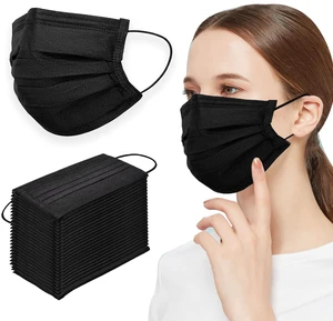 100 Pieces Black Disposable Face Masks, Non Woven 3ply Earloop Disposable Masks, Fit for Adults 100 Pieces Black Disposable Face Masks, Non Woven 3ply Earloop Disposable Masks, Fit for Adults
