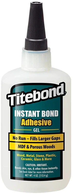 Instant Bond Gel CA Super Glue Ethyl Cyanoacrylate Adhesive for Wood, MDF, Cabinetry, 20-30 Second Set 4 Oz. 6232 Instant Bond Gel CA Super Glue Ethyl Cyanoacrylate Adhesive for Wood, MDF, Cabinetry, 20-30 Second Set 4 Oz. 6232