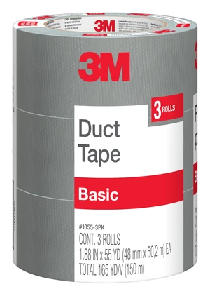 Basic Duct Tape, 1.88 in x 55 yd, 3 Rolls Hand Tear Silver Duct Tape for Temporary Repairs, Indoor Use, Great for Bundle, Patch, Protect & Repair (1055-3PK) Basic Duct Tape, 1.88 in x 55 yd, 3 Rolls Hand Tear Silver Duct Tape for Temporary Repairs, Indoor Use, Great for Bundle, Patch, Protect & Repair (1055-3PK)