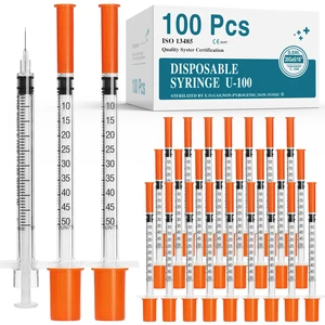 U-100 0.5ml syringes with 30G needle - 30 gauge 5/16 inch syringe, 100Pack scale in 50 units, 0.5 ml / 0.5cc lab syringes, Pack of 100 U-100 0.5ml syringes with 30G needle - 30 gauge 5/16 inch syringe, 100Pack scale in 50 units, 0.5 ml / 0.5cc lab syringes, Pack of 100