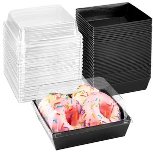 Charcuterie Boxes with Clear Lids, 5 Inches, 100 Pack, Black To Go Paper Food Containers, Disposable Bakery Dessert Boxes, For Sandwich, Cookie, Pastry, Cake Slice Charcuterie Boxes with Clear Lids, 5 Inches, 100 Pack, Black To Go Paper Food Containers, Disposable Bakery Dessert Boxes, For Sandwich, Cookie, Pastry, Cake Slice
