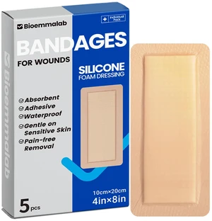 Large Waterproof Bandages 4x8 Silicone Foam Dressing Sensitive Skin, 5 PCS Wound Dressing, Adhesive Cohesive Pad with Border, First Aid, Post-Surgical, Burn & Pressure Care, Scar Care Large Waterproof Bandages 4x8 Silicone Foam Dressing Sensitive Skin, 5 PCS Wound Dressing, Adhesive Cohesive Pad with Border, First Aid, Post-Surgical, Burn & Pressure Care, Scar Care