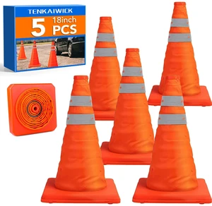 18 Inch 5 Pack Traffic Cones, Collapsible Safety Cones, Multi Purpose Pop-up Cones with Reflective Collar, Orange Cones for Parking lot, Driveway, Driving Training etc 18 Inch 5 Pack Traffic Cones, Collapsible Safety Cones, Multi Purpose Pop-up Cones with Reflective Collar, Orange Cones for Parking lot, Driveway, Driving Training etc