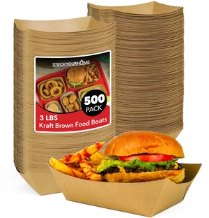 [500 Pack Extra Large Disposable Brown Kraft Paper Food Trays, 3-Lb Concession Tray, Serving Boats for Party Snacks, Taco Bar, Seafood, Nachos Plates [500 Pack Extra Large Disposable Brown Kraft Paper Food Trays, 3-Lb Concession Tray, Serving Boats for Party Snacks, Taco Bar, Seafood, Nachos Plates