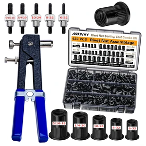 SAE Rivet Nut Tool Kit 420pcs Pressure Rivet Nut Tool Kit RIV Nut Black Zinc-Plated Carbon Steel Rivet Nut Assortment (5/16-18, 1/4-20, 10-24, 8-32, 6-32).Includes One Set Of Rivet Nut Guns SAE Rivet Nut Tool Kit 420pcs Pressure Rivet Nut Tool Kit RIV Nut Black Zinc-Plated Carbon Steel Rivet Nut Assortment (5/16-18, 1/4-20, 10-24, 8-32, 6-32).Includes One Set Of Rivet Nut Guns