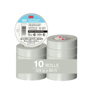 Temflex Vinyl Electrical Tape 165, 3/4 in x 60 ft, Gray, 10 Roll Pack Multi-Purpose, 19 mm x 18 m Temflex Vinyl Electrical Tape 165, 3/4 in x 60 ft, Gray, 10 Roll Pack Multi-Purpose, 19 mm x 18 m