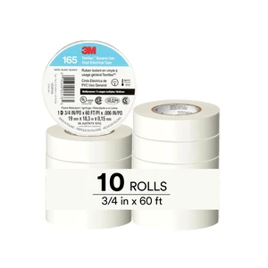 Temflex Vinyl Electrical Tape 165, 3/4 in x 60 ft, White, 10 Roll Pack Multi-Purpose, 19 mm x 18 m Temflex Vinyl Electrical Tape 165, 3/4 in x 60 ft, White, 10 Roll Pack Multi-Purpose, 19 mm x 18 m