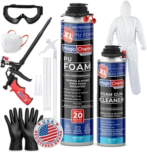 Spray Foam Insulation Kit, Expanding Sealant, 1 Pack-25.4 oz Closed Cell; High Density; Covers up to 20 sq ft; Includes Foam Gun & Cleaner Spray Foam Insulation Kit, Expanding Sealant, 1 Pack-25.4 oz Closed Cell; High Density; Covers up to 20 sq ft; Includes Foam Gun & Cleaner