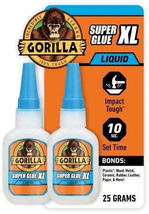 Super Glue XL, Clear, All Purpose, 25 g, 2-Pack Bonds Glass, Plastic, Wood, and More, Fast Setting, Anti-Clog Cap, Ideal for Projects and Repairs Super Glue XL, Clear, All Purpose, 25 g, 2-Pack Bonds Glass, Plastic, Wood, and More, Fast Setting, Anti-Clog Cap, Ideal for Projects and Repairs