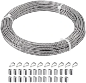 1/8 inch Wire Cable,100ft Wire Rope Metal Cable with Loop Sleeve and Steel Thimble, 7x7 Marine Stainless Steel Strand Core Perfect for Deck Railing System, Outdoor Hanging kit, Garden Fence 1/8 inch Wire Cable,100ft Wire Rope Metal Cable with Loop Sleeve and Steel Thimble, 7x7 Marine Stainless Steel Strand Core Perfect for Deck Railing System, Outdoor Hanging kit, Garden Fence