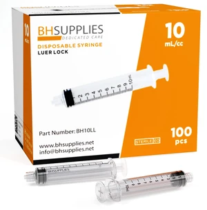 10ml Luer Lock Tip Syringes (No Needle) - Sterile, Individually Wrapped - 100 Syringes 10ml Luer Lock Tip Syringes (No Needle) - Sterile, Individually Wrapped - 100 Syringes