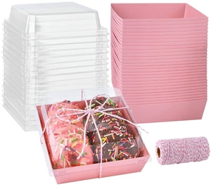 100 Pack 5 Inch Paper Charcuterie Boxes with Clear Lids, Pink Small, Square, To Go Food Containers, Bakery Boxes, For Mini Cake, Desserts, Cookies, Sandwiches, Strawberries 100 Pack 5 Inch Paper Charcuterie Boxes with Clear Lids, Pink Small, Square, To Go Food Containers, Bakery Boxes, For Mini Cake, Desserts, Cookies, Sandwiches, Strawberries
