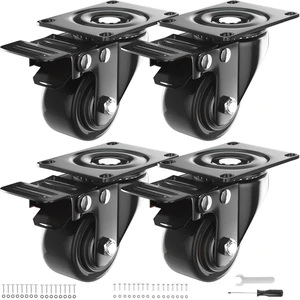 2 Inch Caster Wheels Heavy Duty, Casters Set of 4 with Brake Polyurethane, Dual Lock Industrial Swivel Plate Mount for Furniture/ Workbench/Cart, Hardware Kits for Installation 2 Inch Caster Wheels Heavy Duty, Casters Set of 4 with Brake Polyurethane, Dual Lock Industrial Swivel Plate Mount for Furniture/ Workbench/Cart, Hardware Kits for Installation
