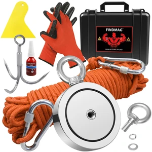 1725 LBS Fishing Magnet Kit, 3.7 Inch Neodymium Fishing Magnet Powerful Magnet Kit Includes Neodymium Magnet, Gloves, 65 Foot Rope, Grappling Hook, Strong Magnets for Retrieving in Lake 1725 LBS Fishing Magnet Kit, 3.7 Inch Neodymium Fishing Magnet Powerful Magnet Kit Includes Neodymium Magnet, Gloves, 65 Foot Rope, Grappling Hook, Strong Magnets for Retrieving in Lake