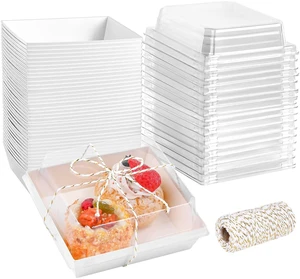 100 Pack 5 Inch Paper Charcuterie Boxes with Clear Lids, White Small, Square, To Go Food Containers, Bakery Boxes, For Mini Cake, Desserts, Cookies, Sandwiches, Strawberries 100 Pack 5 Inch Paper Charcuterie Boxes with Clear Lids, White Small, Square, To Go Food Containers, Bakery Boxes, For Mini Cake, Desserts, Cookies, Sandwiches, Strawberries