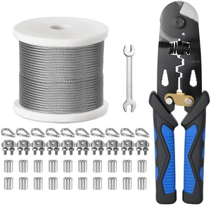 1/8 Inch Stainless Steel Cable 100FT,- 7x7 Strand Aircraft Wire Rope,with Loop Sleeve and Steel Thimble,Wire Clamp Clip,Outdoor Hanging kit, Garden Fence, Marine, DIY Projects 1/8 Inch Stainless Steel Cable 100FT,- 7x7 Strand Aircraft Wire Rope,with Loop Sleeve and Steel Thimble,Wire Clamp Clip,Outdoor Hanging kit, Garden Fence, Marine, DIY Projects