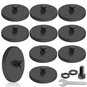 Rubber Coated Magnets, 10 Pack Magnetic Mount Base M5 Studs Wrench Strong Round Magnetic License Plate Holder 30LBS Neodymium Magnet Threaded Heavy Duty for Light Bar, Mirror, Camera, Wall Rubber Coated Magnets, 10 Pack Magnetic Mount Base M5 Studs Wrench Strong Round Magnetic License Plate Holder 30LBS Neodymium Magnet Threaded Heavy Duty for Light Bar, Mirror, Camera, Wall