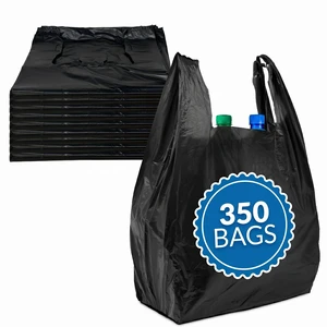 T-shirt Plastic Bags | 350 Pack | Black Plastic Bags with Handles (Plain) | Ideal for Grocery, Shopping, Food Take Out/To Go, Small Business T-shirt Plastic Bags | 350 Pack | Black Plastic Bags with Handles (Plain) | Ideal for Grocery, Shopping, Food Take Out/To Go, Small Business