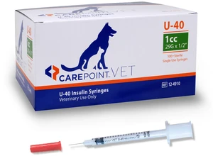 U-40 Pet Insulin Syringes, 29G x 1/2" 1cc, Comfortable Injection, Bold Permanent Markings for Accurate Dosage, Disposable, Box of 100 U-40 Pet Insulin Syringes, 29G x 1/2" 1cc, Comfortable Injection, Bold Permanent Markings for Accurate Dosage, Disposable, Box of 100