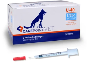 U-40 Pet Insulin Syringes, 29G x 1/2" 1/2cc, Comfortable Injection, Bold Permanent Markings for Accurate Dosage, Disposable, Box of 100 U-40 Pet Insulin Syringes, 29G x 1/2" 1/2cc, Comfortable Injection, Bold Permanent Markings for Accurate Dosage, Disposable, Box of 100