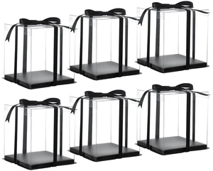 6inch Clear tall cake Box with Ribbon, 8 X 8 X 9inch for Bakery Boxes Clear Gift Boxes,ideal for wedding birthday party and gift display-Black 6inch Clear tall cake Box with Ribbon, 8 X 8 X 9inch for Bakery Boxes Clear Gift Boxes,ideal for wedding birthday party and gift display-Black