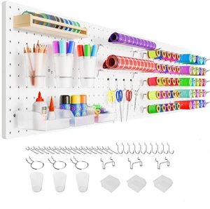 Modular Plastic Peg Board Wall Organizer Kit, 12x12, White Includes 26 hooks and 2 bins, adhesive or drill mounting, ideal for office, gaming room, garage Modular Plastic Peg Board Wall Organizer Kit, 12x12, White Includes 26 hooks and 2 bins, adhesive or drill mounting, ideal for office, gaming room, garage