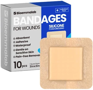 Large Waterproof Bandages 3x3 Silicone Foam Dressing Sensitive Skin, 10 PCS Wound Dressing, Adhesive Cohesive Pad with Border, First Aid, Post Surgical and Trauma Care, Burn Care Large Waterproof Bandages 3x3 Silicone Foam Dressing Sensitive Skin, 10 PCS Wound Dressing, Adhesive Cohesive Pad with Border, First Aid, Post Surgical and Trauma Care, Burn Care