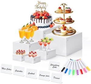 White Acrylic Buffet Risers and Stand Food Risers with Mini Sign and Maker Food Display Stands for Buffet Table Party Catering Dessert Jewelry Collectibles,Nesting Cube Boxes with Hollow Bottoms White Acrylic Buffet Risers and Stand Food Risers with Mini Sign and Maker Food Display Stands for Buffet Table Party Catering Dessert Jewelry Collectibles,Nesting Cube Boxes with Hollow Bottoms