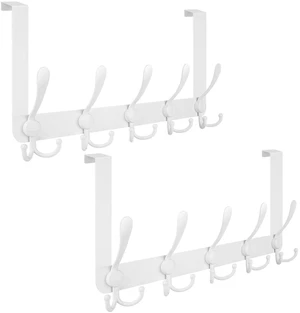 Over The Door Hooks, 5 Heavy Duty Tri Coat Rack All Metal Coat Hanger for Bathroom Bedroom Dorm (White, 2PK, Fit 1-3/4" Doors) Over The Door Hooks, 5 Heavy Duty Tri Coat Rack All Metal Coat Hanger for Bathroom Bedroom Dorm (White, 2PK, Fit 1-3/4" Doors)