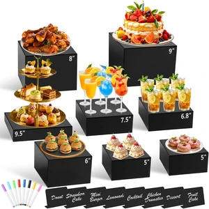 8Pcs Black Acrylic Buffet Risers with Mini Sign and Marker, Black Acrylic Risers for Party Catering Dessert Jewelry Collectibles with Hollow Bottoms Nesting Cube Box (9.5" 9" 8" 7.5" 6.8" 6" 5" 5") 8Pcs Black Acrylic Buffet Risers with Mini Sign and Marker, Black Acrylic Risers for Party Catering Dessert Jewelry Collectibles with Hollow Bottoms Nesting Cube Box (9.5" 9" 8" 7.5" 6.8" 6" 5" 5")