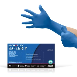 MICROFLEX SafeGrip SG-375 Extra Thick Disposable Latex Gloves for Life Sciences, Automotive w/Textured Fingertips - Small, Blue (Box of 50) MICROFLEX SafeGrip SG-375 Extra Thick Disposable Latex Gloves for Life Sciences, Automotive w/Textured Fingertips - Small, Blue (Box of 50)