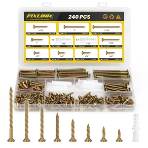 240PCS Wood Screws Assortment Kit, Zinc Coated Flat Head Screws Set Contains Anchors and 8 Sizes (2-1/2,2,1-1/2,1-1/4,1,3/4,5/8,1/2) High Hardness Screws for Woodworking & Home Repair 240PCS Wood Screws Assortment Kit, Zinc Coated Flat Head Screws Set Contains Anchors and 8 Sizes (2-1/2,2,1-1/2,1-1/4,1,3/4,5/8,1/2) High Hardness Screws for Woodworking & Home Repair