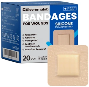 Large Waterproof Bandages 2x2 Silicone Foam Dressing Sensitive Skin, 20 PCS Wound Dressing, Adhesive Cohesive Pad with Border, First Aid, Post-Surgical, Burn & Pressure Care, Scar Care Large Waterproof Bandages 2x2 Silicone Foam Dressing Sensitive Skin, 20 PCS Wound Dressing, Adhesive Cohesive Pad with Border, First Aid, Post-Surgical, Burn & Pressure Care, Scar Care