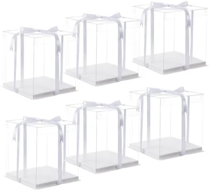 6Pcs clear cake Box with Ribbon, 8 X 8 X 9inch tall cake box,8inch Bakery Take Out Transport Containers Clear Gift Boxes for Wedding, Birthday, Party 6Pcs clear cake Box with Ribbon, 8 X 8 X 9inch tall cake box,8inch Bakery Take Out Transport Containers Clear Gift Boxes for Wedding, Birthday, Party