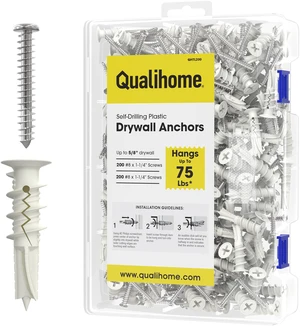Drywall Anchors with Screws Self-Drilling Drywall Anchors, Anti-Spin Grip, No Pre-Drill Wall Anchor Kit, Strong & Reliable Hold, 200 Pack (400 Pieces) Drywall Anchors with Screws Self-Drilling Drywall Anchors, Anti-Spin Grip, No Pre-Drill Wall Anchor Kit, Strong & Reliable Hold, 200 Pack (400 Pieces)