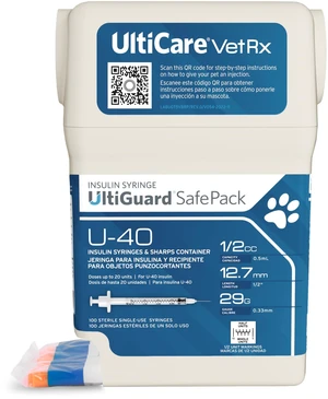 UltiGuard Safe Pack U-40 Pet Insulin Syringes, 1/2cc, 29G x 1/2", 100 Ct HU VetRx All-in-One Insulin Syringes and Sharps Container, Works with Any U-40 Strength Insulin for Dogs or Cats; HU UltiGuard Safe Pack U-40 Pet Insulin Syringes, 1/2cc, 29G x 1/2", 100 Ct HU VetRx All-in-One Insulin Syringes and Sharps Container, Works with Any U-40 Strength Insulin for Dogs or Cats; HU