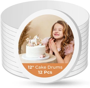 12 Pack Cake Boards 12 Inch Round Cake Drums Base para Pastel Disposable, 1/2 Inch Thick, Sturdy Corrugated Cardboard Base, Smooth & Grease-resistant Surface, White, for Multi-tiered Cake 12 Pack Cake Boards 12 Inch Round Cake Drums Base para Pastel Disposable, 1/2 Inch Thick, Sturdy Corrugated Cardboard Base, Smooth & Grease-resistant Surface, White, for Multi-tiered Cake