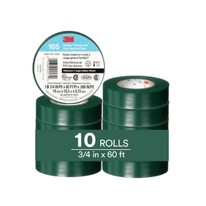 Temflex Vinyl Electrical Tape 165, 3/4 in x 60 ft, Green, 10 Roll Pack Multi-Purpose, 19 mm x 18 m Temflex Vinyl Electrical Tape 165, 3/4 in x 60 ft, Green, 10 Roll Pack Multi-Purpose, 19 mm x 18 m