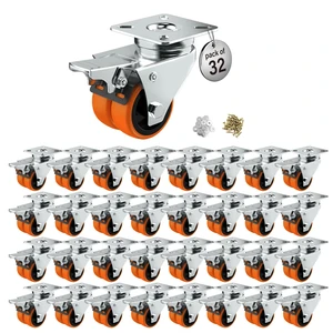 2" Double Wheel Casters with Brake (32 Pack) Orange TPE, Heavy Duty, Non-Marking, Swivel Plate Dual Locking, For Garage Workshop Cart 2" Double Wheel Casters with Brake (32 Pack) Orange TPE, Heavy Duty, Non-Marking, Swivel Plate Dual Locking, For Garage Workshop Cart