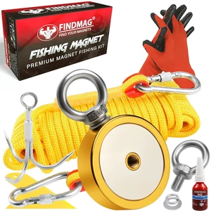 1000 LBS Fishing Magnet Kit, 3.7 Inch Fishing Magnet with Hole Magnet Fishing Kit Includes Powerful Magnet, Gloves, 32 Foot Rope, Grappling Hook, Golden Magnets for Retrieving Metal Items 1000 LBS Fishing Magnet Kit, 3.7 Inch Fishing Magnet with Hole Magnet Fishing Kit Includes Powerful Magnet, Gloves, 32 Foot Rope, Grappling Hook, Golden Magnets for Retrieving Metal Items