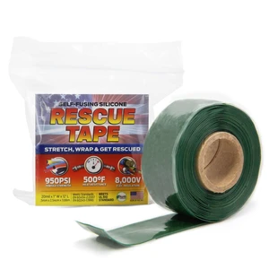 Rescue Tape, Self-Fusing Silicone Repair Tape, 1 in x 12 ft, Green Self-Fusing Silicone Tape, Waterproof Seal, Leak Repair, Heat Resistant, Electrical Insulation Rescue Tape, Self-Fusing Silicone Repair Tape, 1 in x 12 ft, Green Self-Fusing Silicone Tape, Waterproof Seal, Leak Repair, Heat Resistant, Electrical Insulation