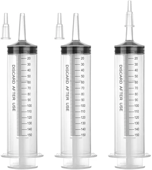 150mL Plastic Syringe for Liquid - 3 Pack Large Syringes with Adapter Individually Wrapped for Scientific Labs, Feeding, Oil Filling 150mL Plastic Syringe for Liquid - 3 Pack Large Syringes with Adapter Individually Wrapped for Scientific Labs, Feeding, Oil Filling