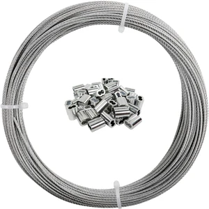 1/16 Wire Rope, 200FT 304 Stainless Steel Cable with 100Pcs Crimp Sleeves, Aircraft Grade, 7x7 Strand, 368lbs Breaking Strength, for Garden Trellis, Clothesline, Railing,Trellis 1/16 Wire Rope, 200FT 304 Stainless Steel Cable with 100Pcs Crimp Sleeves, Aircraft Grade, 7x7 Strand, 368lbs Breaking Strength, for Garden Trellis, Clothesline, Railing,Trellis