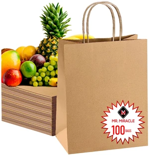 57 Lb Large Kraft Paper Grocery Bags with Handles 100 Count - 12 x 17 x 7 - Durable, Reusable & Eco-Friendly Shopping Bags, Brown Kraft Take-Out Bags for Retail, To-Go, Any Occasion 57 Lb Large Kraft Paper Grocery Bags with Handles 100 Count - 12 x 17 x 7 - Durable, Reusable & Eco-Friendly Shopping Bags, Brown Kraft Take-Out Bags for Retail, To-Go, Any Occasion