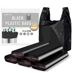 Plastic Bags Black, (11.5'x 6.5" x 21')(300Pack) with Handles - Shopping & Grocery Bags for Small Business & Restaurants in Bulk Plastic Bags Black, (11.5'x 6.5" x 21')(300Pack) with Handles - Shopping & Grocery Bags for Small Business & Restaurants in Bulk