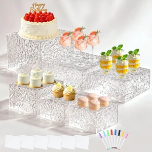 Acrylic Buffet Risers with Mini Sign and Maker, Clear Hammered Water Ripple Dessert Display Stands for Catering Cakes Cupcakes Desserts Drinks Décor Acrylic Display Risers Stackable Nesting Storage Acrylic Buffet Risers with Mini Sign and Maker, Clear Hammered Water Ripple Dessert Display Stands for Catering Cakes Cupcakes Desserts Drinks Décor Acrylic Display Risers Stackable Nesting Storage
